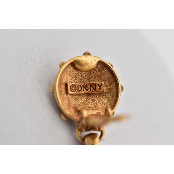 DKNY Vintage Crystal Ball Clip Earrings Antiqued Brushed Gold Signed 1980s BinW - Picture 11 of 12